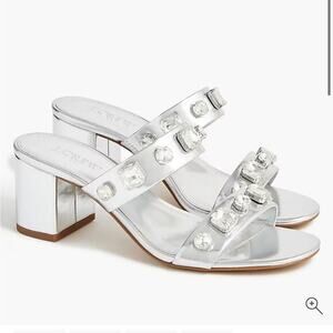 J. Crew Silver Jewel Mule Heels Size 7
